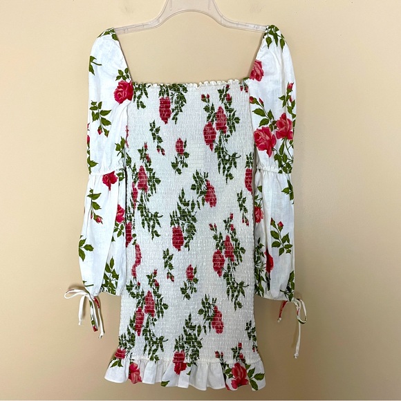 Reformation Hilary Smocked Jolie Floral Linen Mini Dress Large NWT Cottagecore - Picture 2 of 7